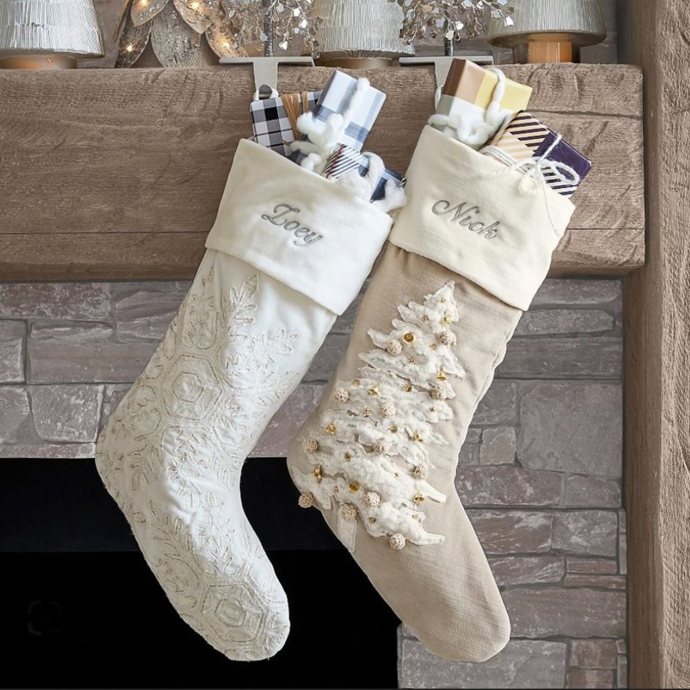 NWT Pottery Barn Embellished Velvet Snowflake Stocking